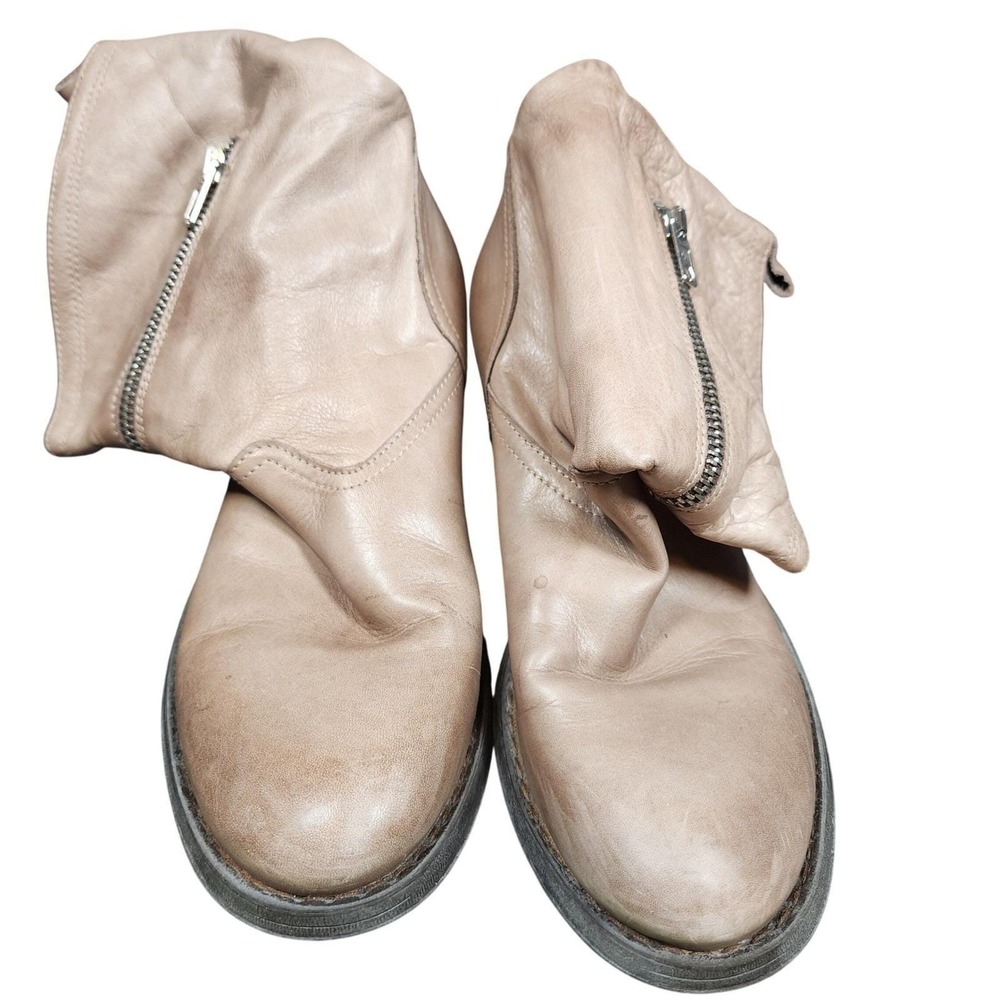 Cordani Taupe Leather Ankle Boots Side Zip Stacked Heel Made in Italy 7 $380 Y2K